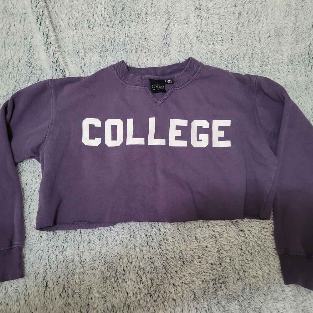 Purple College Print Crop Sweatshirt